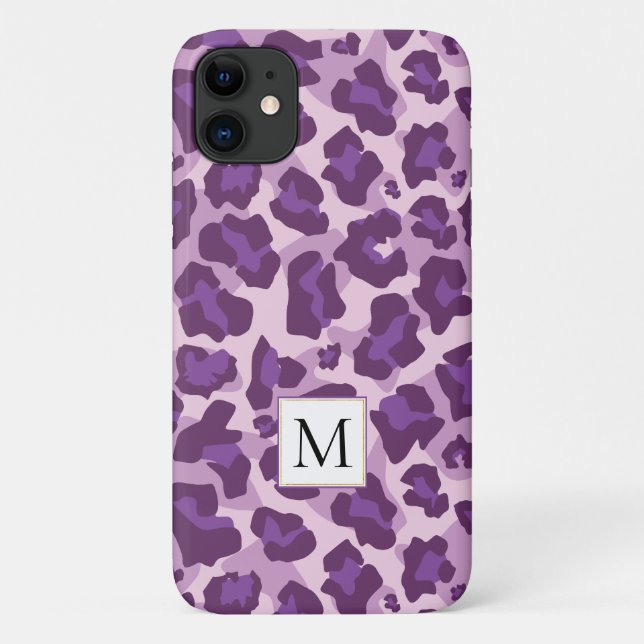 Purple leopard animal print and monogram Case-Mate iPhone case (Back)