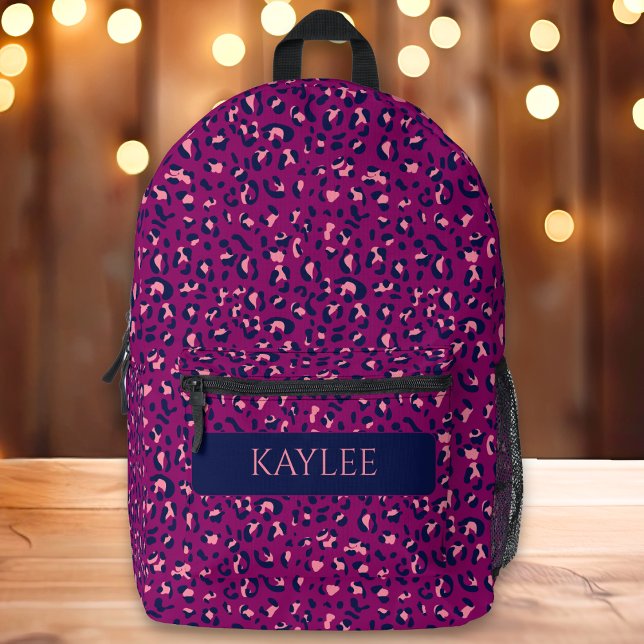 Purple Leopard Animal Print Custom Name Printed Backpack (Creator Uploaded)