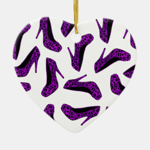 Purple Leopard Animal Print High Heel Shoes Print Ceramic Ornament