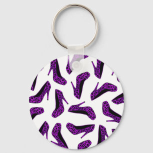 Purple Leopard Animal Print High Heel Shoes Print Keychain