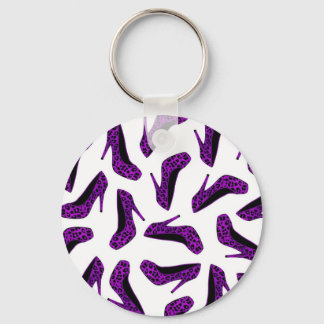 Purple Leopard Animal Print High Heel Shoes Print Keychain