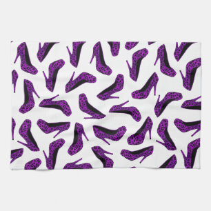 Purple Leopard Animal Print High Heel Shoes Print Kitchen Towel