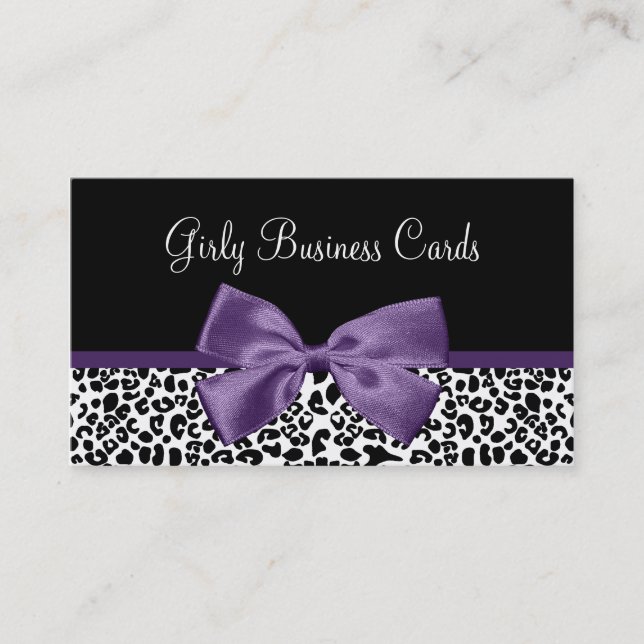 Purple Leopard Bow Boutique Business Card (Front)