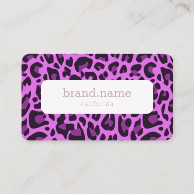 Purple Leopard Cat Animal Print Rockabilly Pattern Business Card (Front)