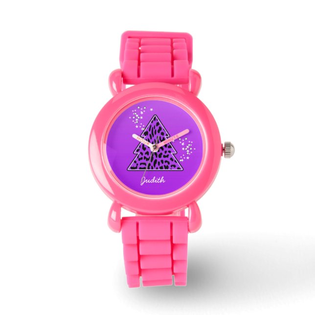 Purple Leopard Cheetah Christmas Tree Watch (Front)