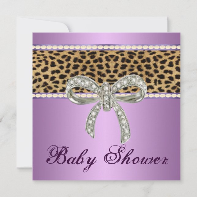 Purple leopard Diamond Bow Baby Shower Invitation (Front)