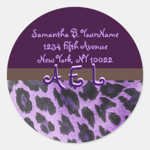 Purple Leopard Fur Monogram Address Labels