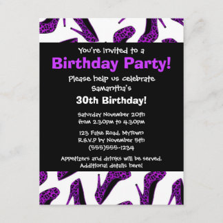 Purple Leopard High Heels Print Party Invitation