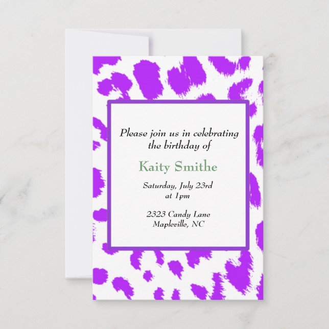 Purple Leopard Pattern Birthday Invitation (Front)