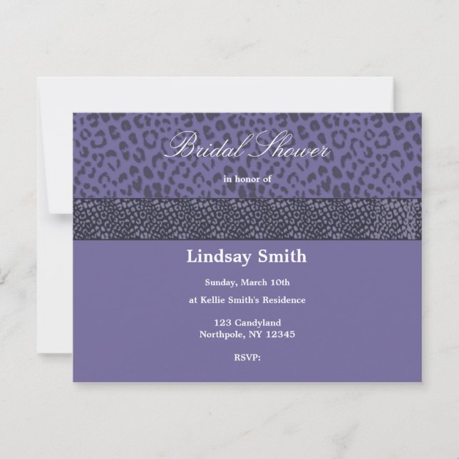Purple Leopard Pattern Bridal Shower Invitation (Front)