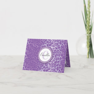 Purple Leopard Pattern w/ Custom Monogram & Name Thank You Card