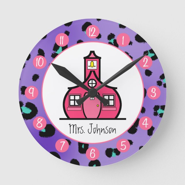Purple Leopard Personalized Clock For Teachers (Front)