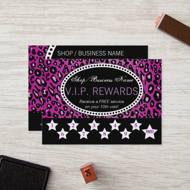 Purple Leopard Print 10th Visit Loyalty Rewards Card (Front/Back In Situ)