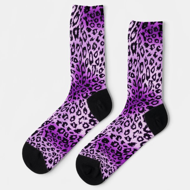 Purple Leopard Print Animal Pattern Fashion Socks (Left)