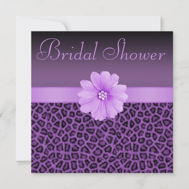 Purple Leopard Print  & Bling Flower Bridal Shower Invitation (Front)