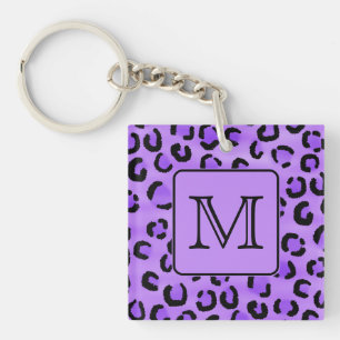 Purple Leopard Print Custom Monogram. Keychain