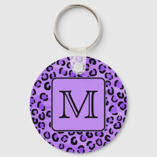 Purple Leopard Print Custom Monogram. Keychain