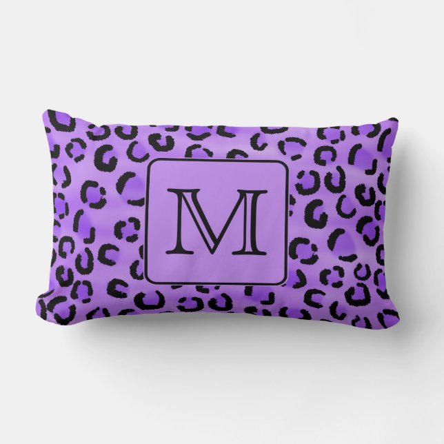 Purple Leopard Print Custom Monogram. Lumbar Pillow (Front)