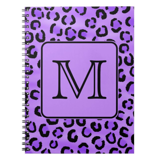 Purple Leopard Print Custom Monogram. Notebook (Front)