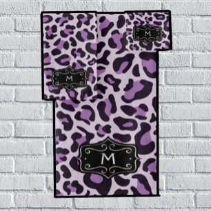 Purple Leopard Print Monogram Luxury Towel Set