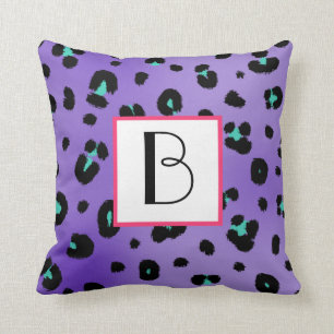 Purple Leopard Print Monogram Pillow