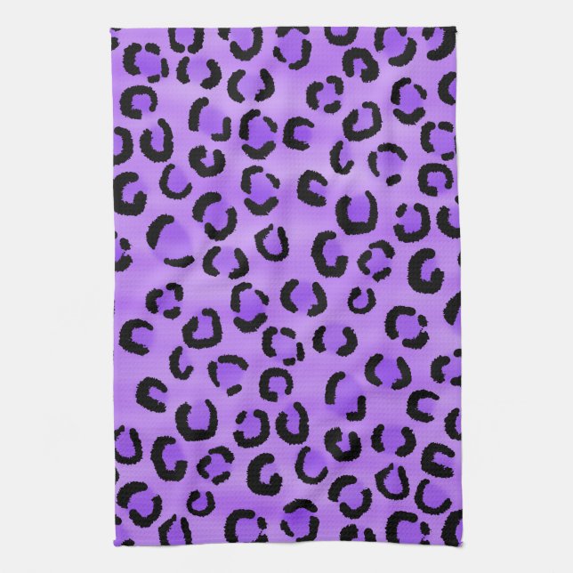 Purple Leopard Print Pattern. Kitchen Towel (Vertical)