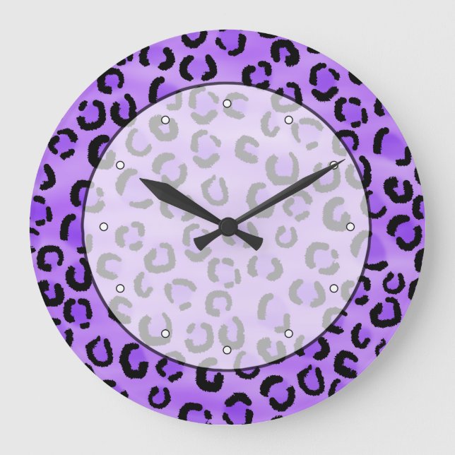 Purple Leopard Print Pattern. Large Clock (Front)