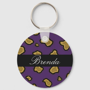 Purple Leopard Print Personalized Key Chain