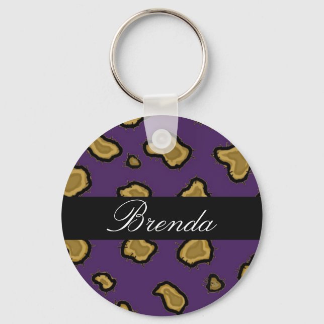 Purple Leopard Print Personalized Key Chain (Front)