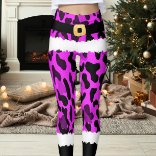 Purple Leopard Print Santa Claus Costume Christmas Leggings