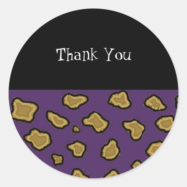 Purple Leopard Print Thank You Sticker (Front)