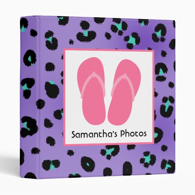 Purple Leopard Print With Pink Flip Flops Binder (Front/Spine)