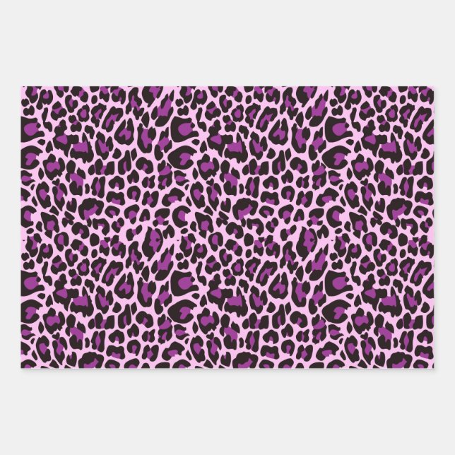 Purple Leopard Print Wrapping Paper Sheet (Front)
