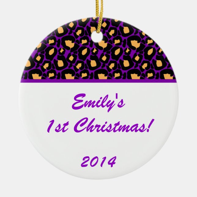 Purple Leopard Spot Personalized Name Ornament (Front)