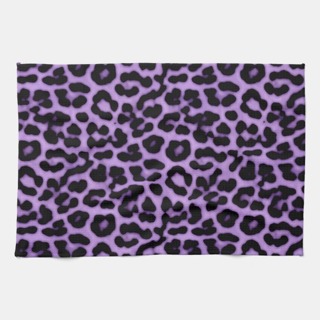 Purple Leopard Spots Print Pattern Kitchen Towel (Horizontal)
