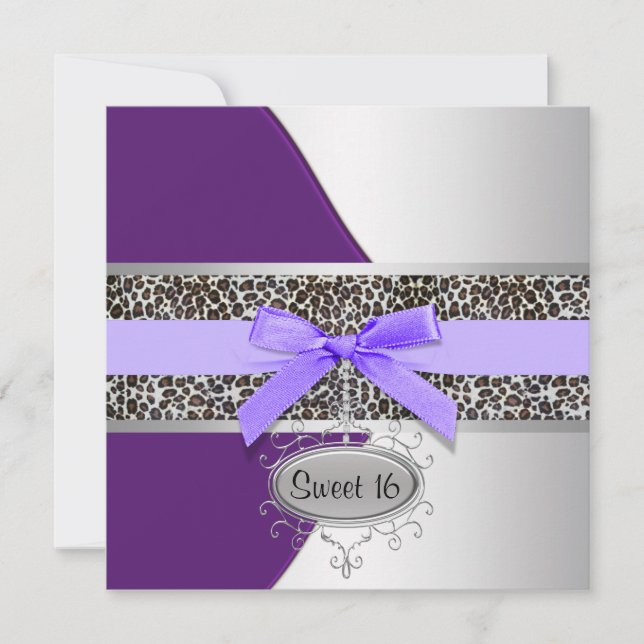 Purple Leopard Sweet 16 Birthday Party Invitation (Front)