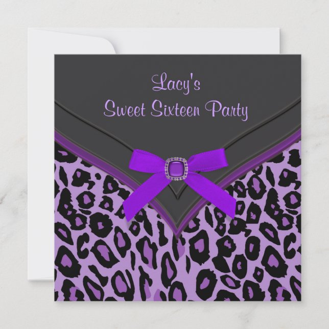 Purple Leopard Sweet 16 Party Invitation (Front)