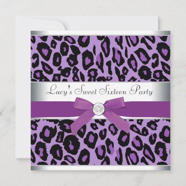 Purple Leopard Sweet 16 Party Invitation (Front)
