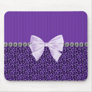Purple Leopard with elegant bow faux diamond bling Mouse Pad