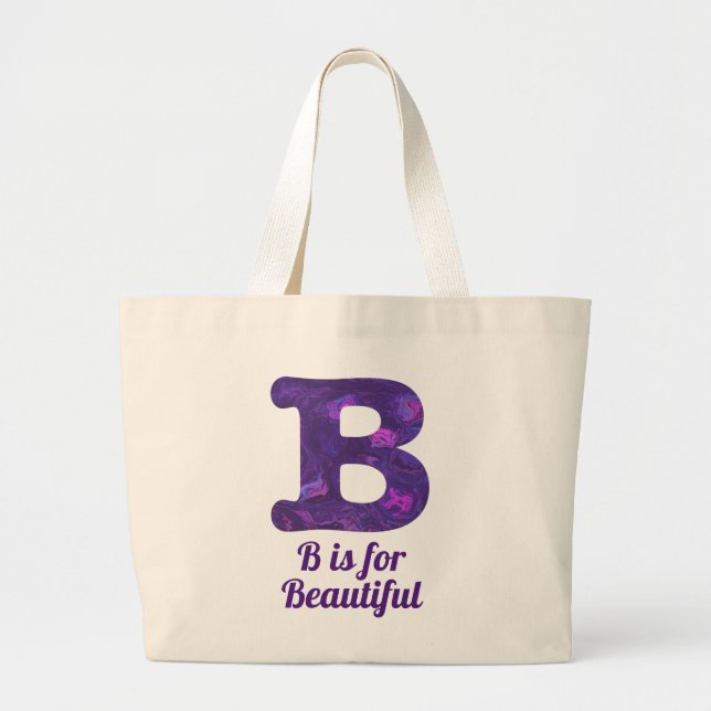 Purple Letter B is for Beautiful Monogram Large Tote Bag (Front)