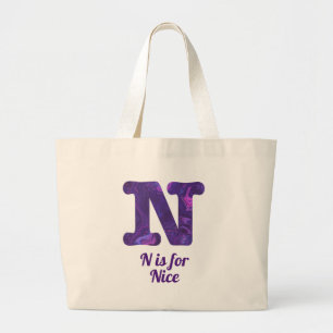 Purple Letter N is for Nice Large Tote Bag