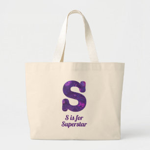 Purple Letter S is for Superstar Large Tote Bag