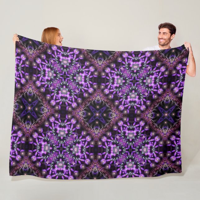Purple Light Fractal Tapestry Fleece Blanket (In Situ)