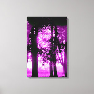 Purple Light with Silhouette Trees Canvas Print