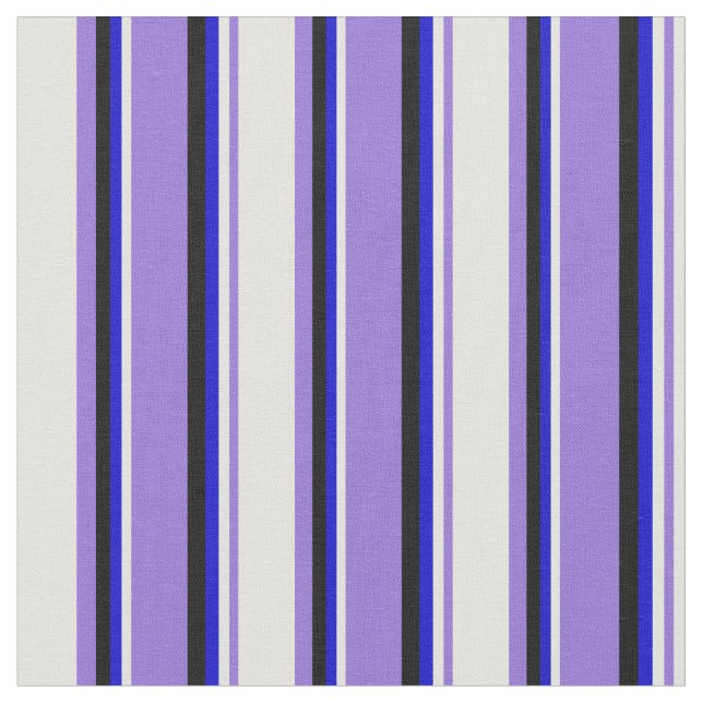 Purple, Light Yellow, Blue & Black Coloured Lines Fabric (Close Up)