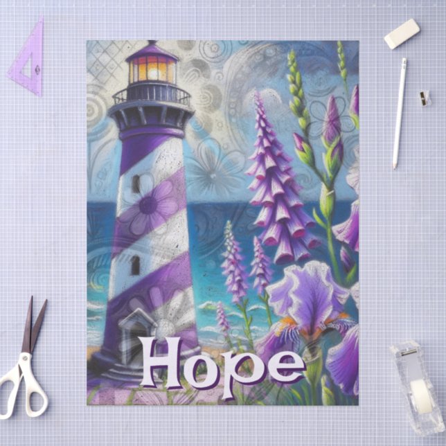 Purple Lighthouse Floral Personalized Decoupage Tissue Paper (Craft)