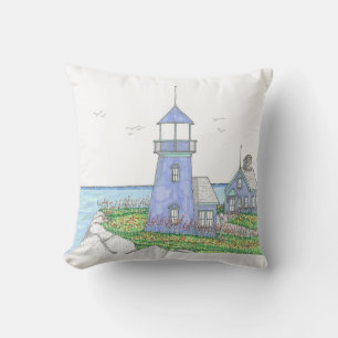 Purple Lighthouse; Outdoor Pillow