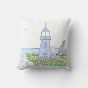 Purple Lighthouse Outdoor Pillow; Lavender Pillow