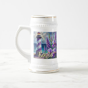 Purple Lighthouse w/Foxglove & Iris Personalized Beer Stein