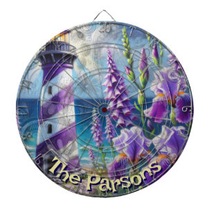Purple Lighthouse w/Foxglove & Iris Personalized Dartboard
